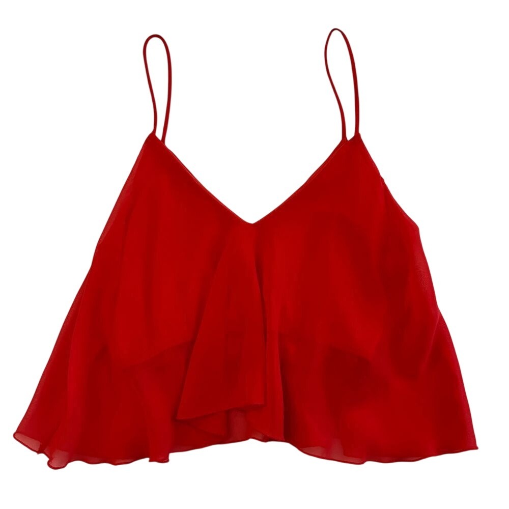 Minimi Womens Red Ruffle Crop Top, Minimi Spaghetti Strap Flowy Red Crop Top 90 - Picture 2 of 6